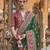Dark green silk printed saree with unstitched blouse piece