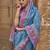 Blue silk printed saree with unstitched blouse piece
