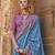 Blue silk printed saree with unstitched blouse piece