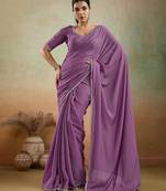 Purple georgette embellished saree with unstitched blouse piece