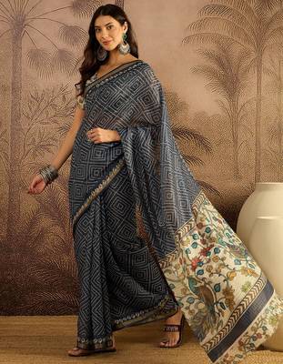 Blue chanderi bandhni saree with unstitched blouse piece 3