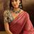 Pink chanderi bandhni saree with unstitched blouse piece