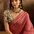 Pink chanderi bandhni saree with unstitched blouse piece