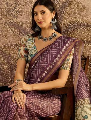 Mauve chanderi bandhni saree with unstitched blouse piece 2
