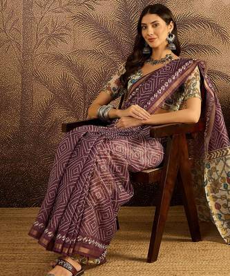 Mauve chanderi bandhni saree with unstitched blouse piece 3