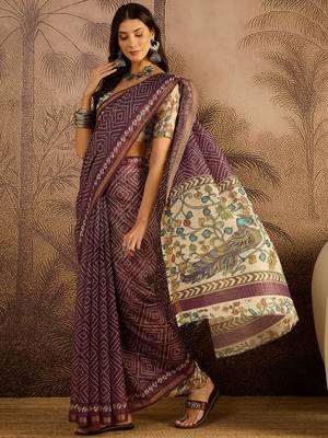 Mauve chanderi bandhni saree with unstitched blouse piece 1