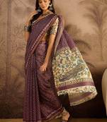 Mauve chanderi bandhni saree with unstitched blouse piece