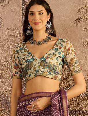 Mauve chanderi bandhni saree with unstitched blouse piece 4