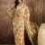 Beige silk blend cotton printed saree with unstitched blouse piece