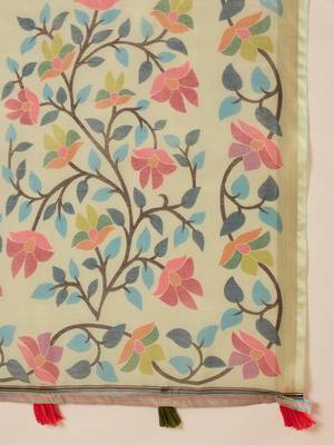 Pista silk blend cotton printed saree with unstitched blouse piece 5
