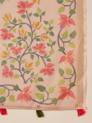Peach silk blend cotton printed saree with unstitched blouse piece 5
