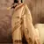 Beige silk blend cotton printed saree with unstitched blouse piece