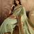 Green silk cotton printed saree with unstitched blouse piece