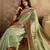 Green silk blend cotton printed saree with unstitched blouse piece
