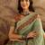 Green silk cotton printed saree with unstitched blouse piece
