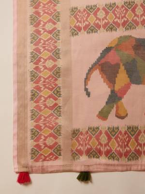 Pink silk blend cotton printed saree with unstitched blouse piece 5