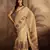 Beige silk blend cotton printed saree with unstitched blouse piece