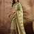 Green silk blend cotton printed saree with unstitched blouse piece