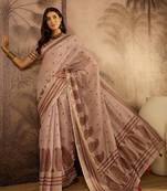Lilac silk cotton printed saree with unstitched blouse piece