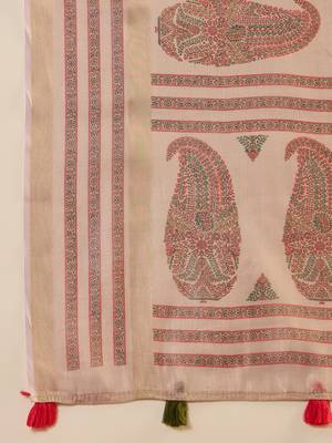 Lilac silk blend cotton printed saree with unstitched blouse piece 5