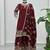 Maroon Embroidered Chinon Palazzo Suit
