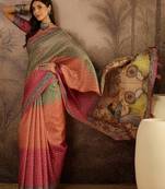 Multi color tussar silk bandhni saree with unstitched blouse piece