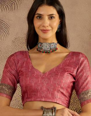 Multi color tussar silk blend bandhni saree with unstitched blouse piece 4