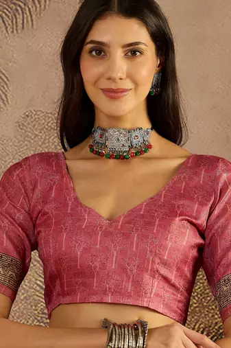 Multi color tussar silk blend bandhni saree with unstitched blouse piece