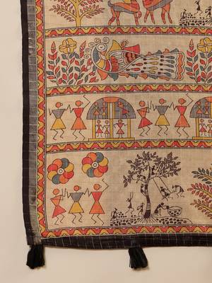 Multi color tussar silk blend bandhni saree with unstitched blouse piece 5
