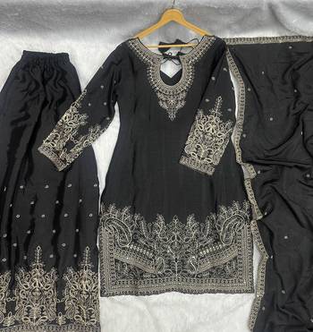 Black Embroidered Chinon Palazzo Suit 6
