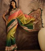 Multi color tussar silk bandhni saree with unstitched blouse piece
