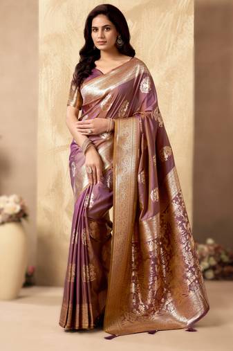 Onion pink rich pallu silk saree with zhallar border     a masterpiece of tradition & elegance