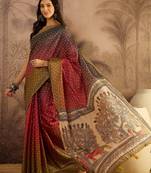 Multi color tussar silk bandhni saree with unstitched blouse piece