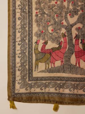 Multi color tussar silk blend bandhni saree with unstitched blouse piece 5