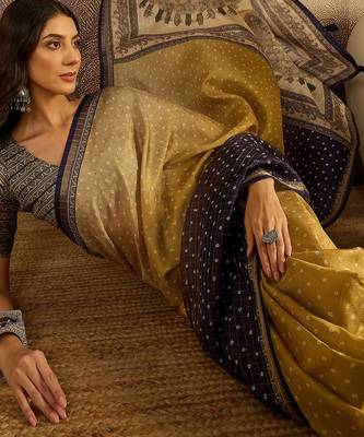Multi color tussar silk blend bandhni saree with unstitched blouse piece 2