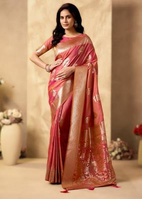 Pink rich pallu silk blend saree with zhallar border a masterpiece of tradition & elegance 1