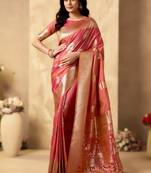 Pink rich pallu silk saree with zhallar border     a masterpiece of tradition & elegance