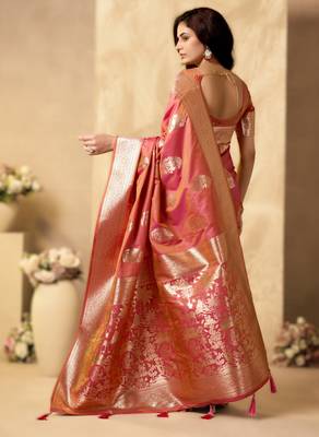 Pink rich pallu silk blend saree with zhallar border a masterpiece of tradition & elegance 2