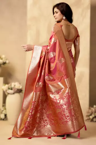 Pink rich pallu silk blend saree with zhallar border  a masterpiece of tradition & elegance