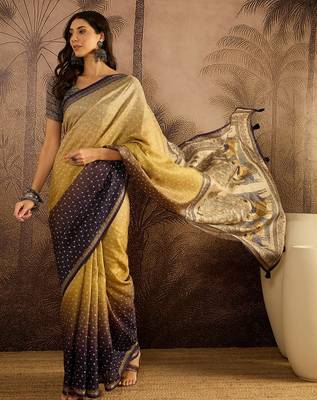 Multi color tussar silk blend bandhni saree with unstitched blouse piece 3