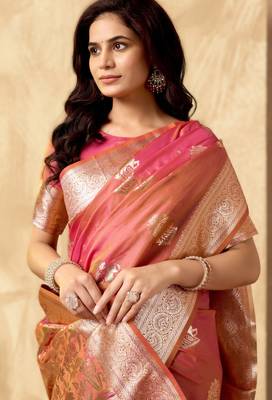 Pink rich pallu silk blend saree with zhallar border a masterpiece of tradition & elegance 3