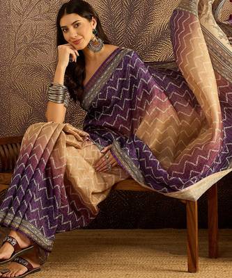 Multi color tussar silk blend bandhni saree with unstitched blouse piece 1