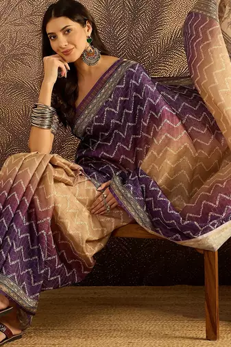 Multi color tussar silk bandhni saree with unstitched blouse piece