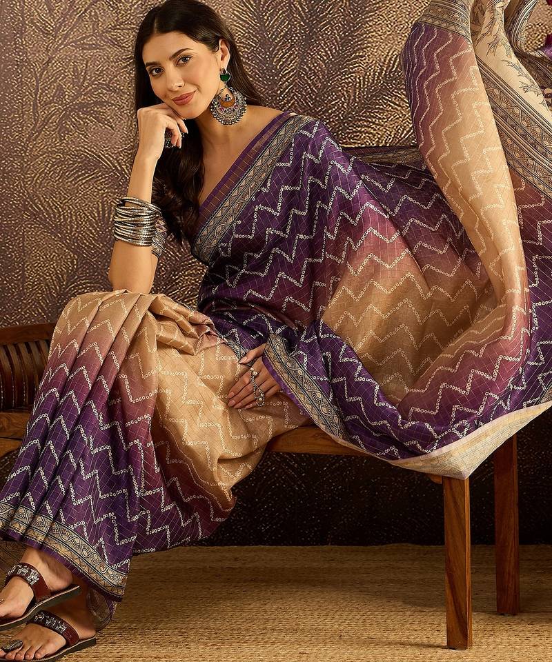 Multi color tussar silk bandhni saree with unstitched blouse piece