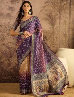 Multi color tussar silk blend bandhni saree with unstitched blouse piece 2
