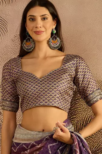 Multi color tussar silk blend bandhni saree with unstitched blouse piece