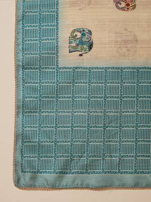 Beige tussar silk blend printed saree with unstitched blouse piece 5