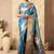 Sky blue rich pallu silk saree with zhallar border     a masterpiece of tradition & elegance