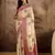 Beige tussar silk blend printed saree with unstitched blouse piece