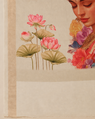 Cream cotton printed saree with unstitched blouse piece 5